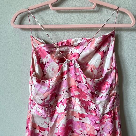 Banana Republic Pink Silk Midi Dress Size 4 Floral Romantic Barbie Barbiecore - Picture 6 of 11